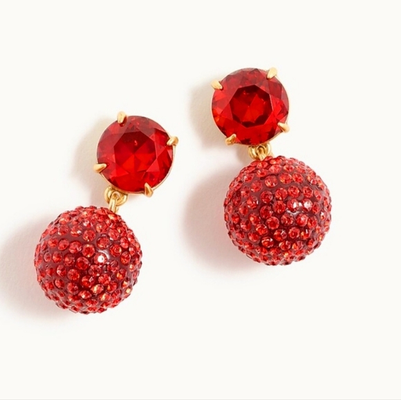 NWT J. Crew | Fresh Berry Red Pave Resin Drop Earrings - Picture 5 of 5